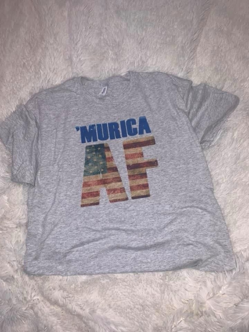 Tultex Heather Gray 'MURICA AF' Patriotic Graphic Tee
